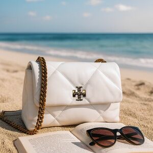 Tory Burch Kira Diamond Quilt White Leather Small Convertible Shoulder Bag